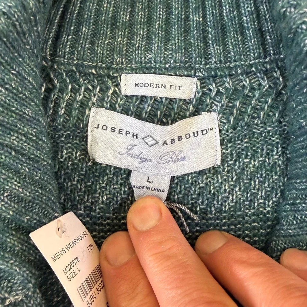 Joseph Abboud Indigo Blue Mens Large Quarter Zip Cotton Stretch Sweater M325576‎